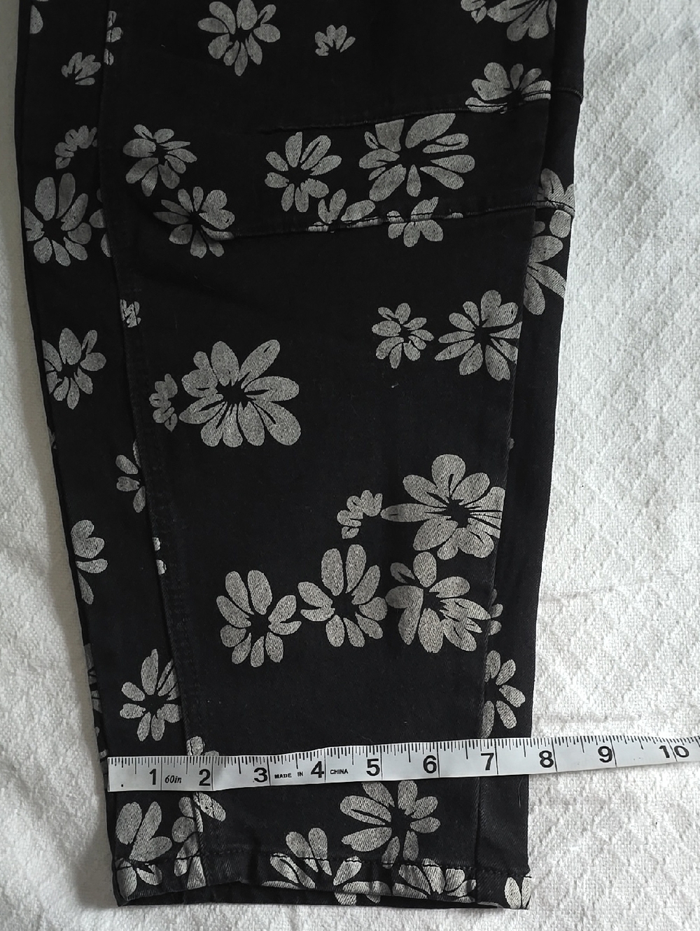 Floral Wide-Leg Denim Pants - Black with Light Blue Print - Picture 6 of 13